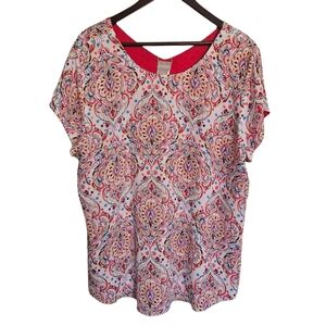 Chico's Red and Floral Print Reversible Blouse Size 12/14